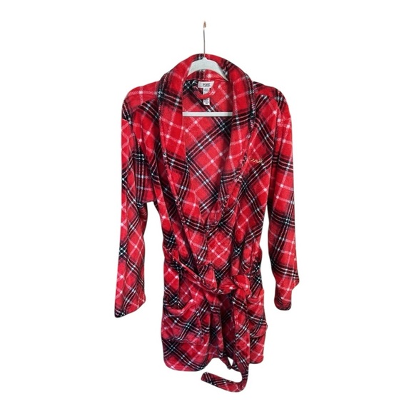 Victoria's Secret Pink Fluffy Plush Robe Red Plaid Size M/L - Picture 13 of 14